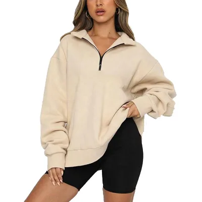 New Custom Women Terry 100% Cotton Anti-Pilling Front Logo Long Sleeves Zipper up Oversized Hoodies & Sweatshirts