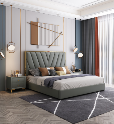 Newly Designed Leather Bedroom Furniture for Sale. Wedding Bedroom Furniture Design With Bedside Table and Storage Room