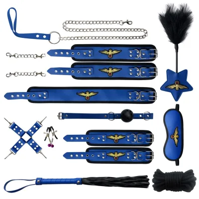 Flight Attendant Roleplay 12pcs Slave Restraints Kit Kinky Bondage Gear Leather BDSM Bondage Set Sex Toys