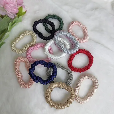Custom Color Logo Women High Elastic 1cm Thin Hair Tie Solid Color Like Silk Hair Scrunchies
