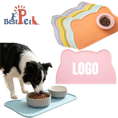 Custom logo Pet Shaped Silicone Non-Slip Feeding Placemat for Dog and Cat Food Water Bowls Non-toxic Pet Accessories
