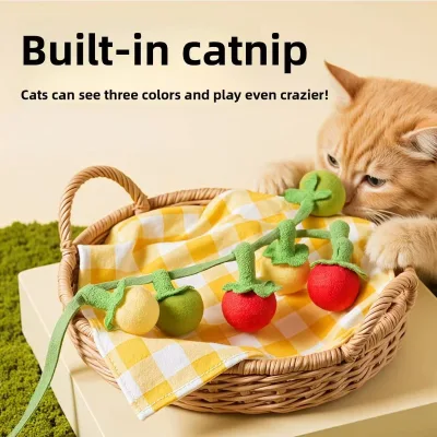 Interactive Cat Toy Wand with Small Tomato Persimmon Durable Chewable Bell Boredom Buster