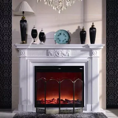 Modern Natural Taj Mahal Beige Marble Fireplace Surround Mantel with Hand Artistic Engraving for Home Decor