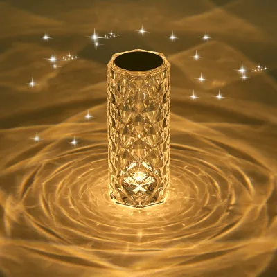 Led Rechargeable  Rose Crystal Table Lamp 3 Colors Rgb 16 Colors With Touch Remote Control