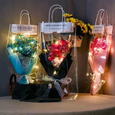 Mother's Day Handbag Style Portable Bouquet With Luminous LED Light String Mother's Day Valentines Day Rose Bouquet Gifts