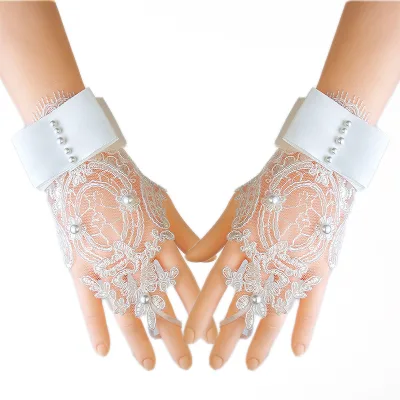 Beading Lace White Ivory Elegant Wedding Hand Gloves Women Wholesale