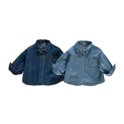 Spring Autumn Newborn Infant Toddler Boys Girls Long Sleeve Retro Plain Jacket Clothes Baby Denim Shirt