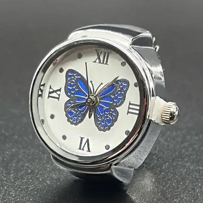 Hot Finger Ring Watch,Women Dial Quartz Finger Ring Watch Butterfly Elastic Mini Vintage Clock Ring Watch