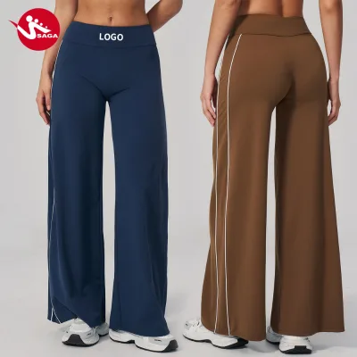 OEM Custom Logo Private Label Tummy Control Slimming Running Gym Fitness Sports Athletic Yoga Workout Gym Wide Leg Yoga Pants
