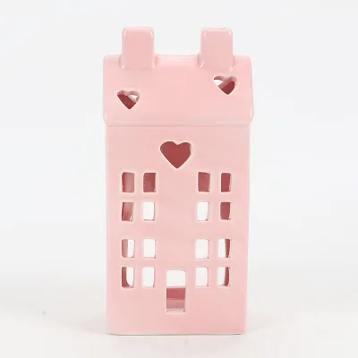 Small Pink House Heart Ceramic Tealight Holder