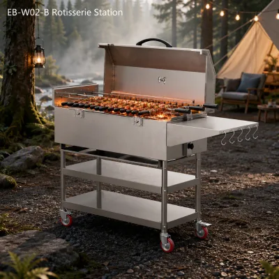 Heavy Duty Stainless Steel Charcoal BBQ Grill Lid Commercial Cyprus Style Rotisserie Grill Side Table Restaurant Multifunctional