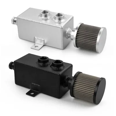 Universal 1L Aluminum Oil Catch Can Tank with Breather Baffled Filter Drain Tap