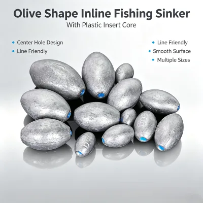 Wholesale Olive Style Inline Sinker, Plastic Core Protect Fishing Line Lead Weight for Shore Fishing
