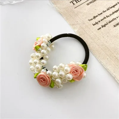 Elegant Rose Pearl Scrunchie Girl Hair Band Ponytail Hair Tie