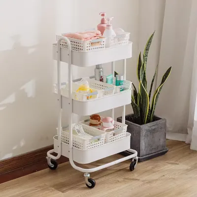 DS-Home 3-tier Classical U Style Storage Utility Cart White Kitchen Bathroom Rolling Storage Home Cart