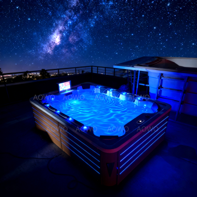 Luxury Outdoor Luxury Spa Massage Hotel Hot Tub Atmosphere Colorful Lighting Smart Remote Control Device Balboa System