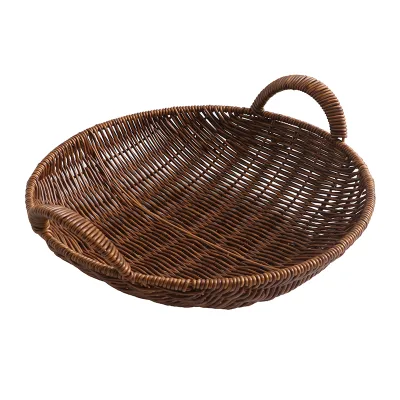 Multifunctional Round PP Rattan Food Storage Basket with Handles for Kitchen Living Room Household Woven Fruit Storage