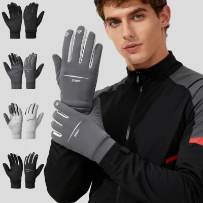 Custom Logo Winter Men Touchscreen Fleece Lining Driving Horsing Hand Protection Cycling Warm Gloves