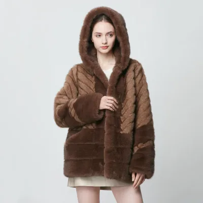 High Quality Factory Price Cheap Faux Mink Fur Coat Brown Women Faux Mink Fur Coat for Winter
