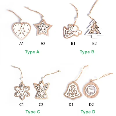 Laser Engraving Wooden Cutouts Christmas Carved Wooden Hanging Ornaments 3D Wood Xmas Tree Decorations