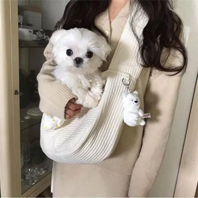 New Best Price Cat Dog Carrier Korea Style Cotton Fabric Pet Travelling Sling Bag Zipper Closure Shoulder Strap Custom Color