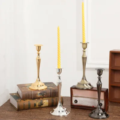 Vintage Metal Taper Candle Holders Gold Silver Black Bronze Plated Candlesticks for Wedding & Home Table Decor