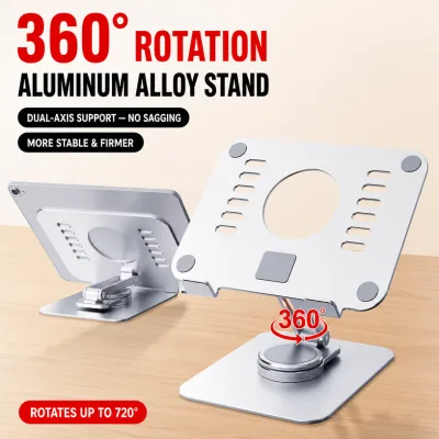 Perforated Heat Dissipation Folding Tablet Stand 360 Rotating Acrylic Aluminum Alloy 4KG Dual-Rod Adjustable for Office OEM Bulk
