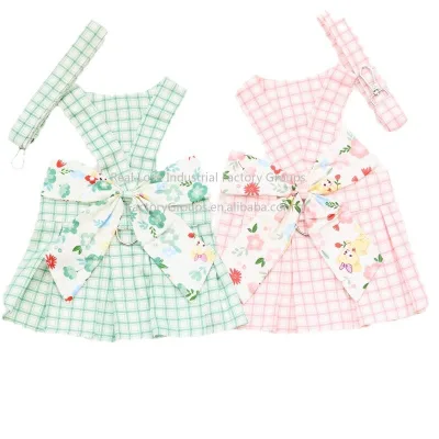 Hot Sale Pet Clothes Dog Chest Back Traction Strap Teddy Cat Clothes Pet Clothing Plaid Parquet Chest Back Skirt
