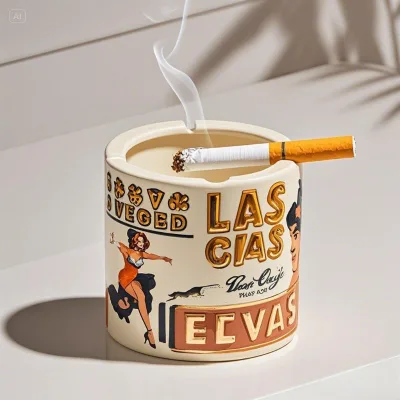 Elvis Vegas Ashtray - Retro 70s Ceramic Souvenir with Showgirl Design