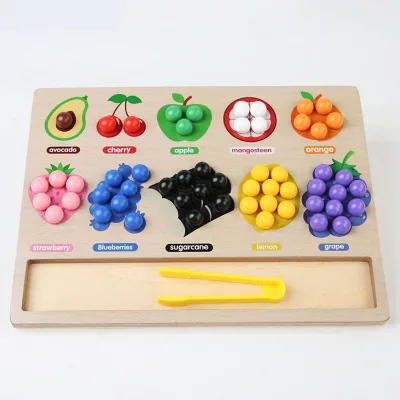 Preschool Toys Matching Beads Game Montessori Wooden Clip Beads Color Sorting Toys for Motor Skills Training