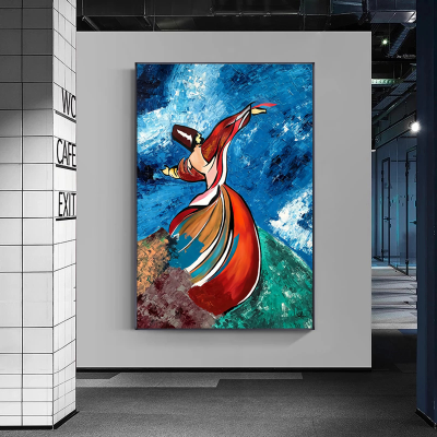 Abstract Dancing Figure Art Canvas Oil Painting Canvas Picture for Kids Boys Room Decorative Playroom