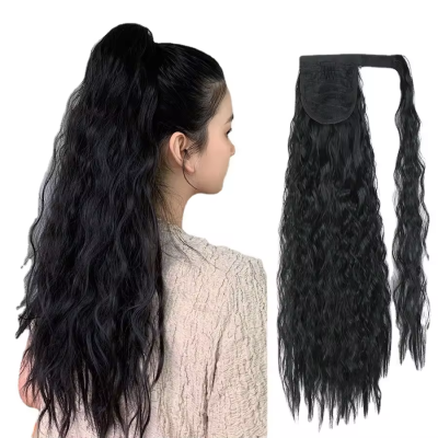 LONGFOR Wholesale Synthetic Ponytail Hair Extension Water Wave Hot Selling  Curly for Woman Black Lady