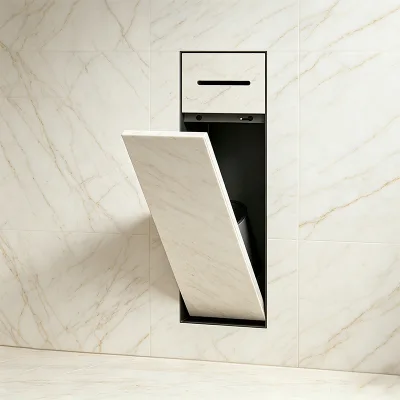 Hotel Bathroom in Wall Recessed Trash Niche Modern Hidden Wall Insert Waste Bin Cabinet