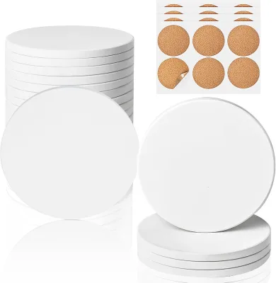 24 PCS Modern Ceramic Tiles for Crafts Eco-Friendly -glazed Matte Coasters Cork Backings Sublimation Printing Customizable