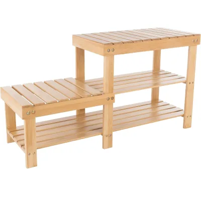 Bamboo Shoe Rack with 2 Layers of Wooden Seat Arrangement and Shoe Storage Stool