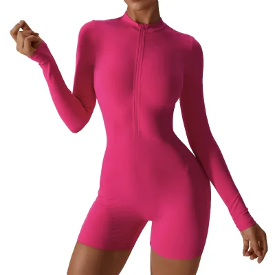 Open Collar Zipper Long Sleeve Jumpsuit Dance Fitness Sports Jumpsuit Sexy Tight Yoga Bodysuit Shapewear