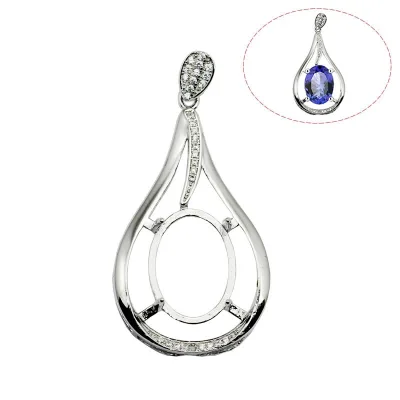 Beadsnice ID30854 Micro Pave with Crystal Sterling 42x21mm Fit 15.5x12mm Oval Sold by PC 925 Silver Pendant Set