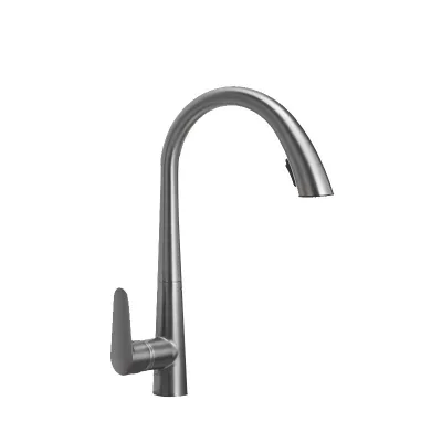 Gun-gray Pull-out Kitchen Faucet Home Use Omnidirectional Extendable Copper Hot-and-cold Tap Modern Minimalist Ceramic Valve