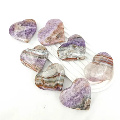 Hot Sale Crystal Crafts Manual Carving Polished Natural Healing Stone Amethyst Agate Heart for Meditation