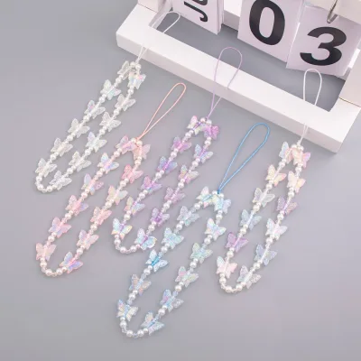 Wholesale Butterfly Cell Phone Mobile Phone Chains Short Beads Chain Ccd Camera Lanyard Girly Wrist Pendant