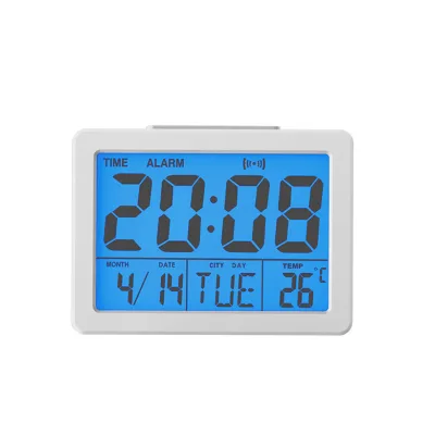 Square Art Deco Design Quartz Digital Temperature Display Talking Alarm Clock with Calendar Function