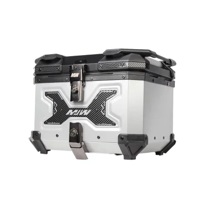 Hot Sale 45L Sliver Metallic Lockable Universal Motorcycle Trunk case Motorcycle Rear Aluminum Boxes