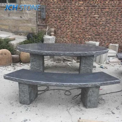G654 Dark Grey Granite Stone Garden Patio Table Bench Set