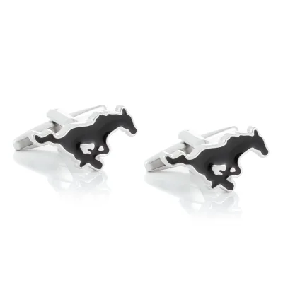 JINJIE  Personalised Custom  Men Silver Black Horse  Shaped Copper Cufflinks  for Men Suits