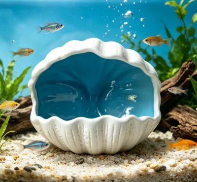 BESTCERA-Ceramic Shell Hideout for Aquarium Fish & Small Pets Customizable Size Color Logo Safe for Betta Fish, Hamster