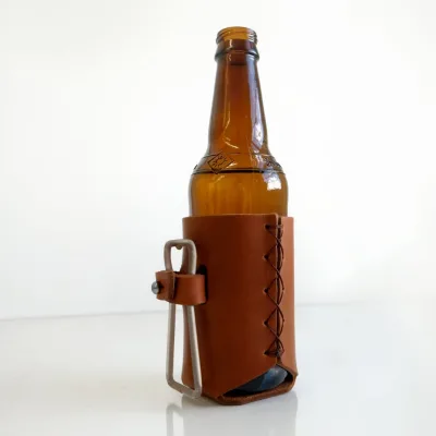 Vintage Genuine Cow Leather Beer Cozy Holder Jerry Can Customized with Bottle Opener