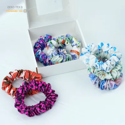 New Arrival Printed Pure 16mm 100% Mulberry Silk Scrunchies Satin Hair Ties for Women Girls Accessories