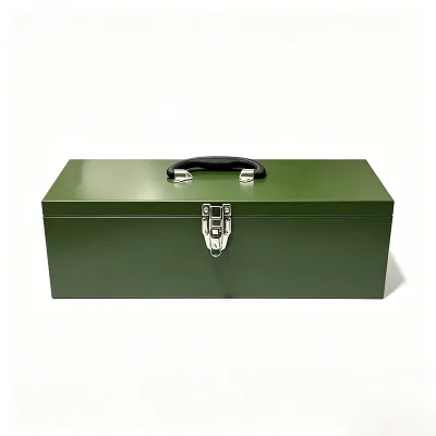 Green Iron Tool Box Durable Hardware Organizer with Anti Slip Handle Secure Latch Waterproof Car Garage Industrial Storage