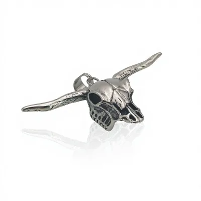 Stainless Steel Ox-Head & Skull Pendant with Ox-Horn Charm Trendy Necklace Factory Direct Stock Large Quantities Available