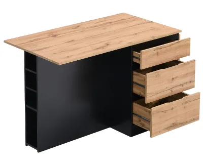 Natural Light and Black Kitchen Island with 6 Drawers and 4 Shelves Versatile and Stylish Solution Space-Saving Kitchen Island
